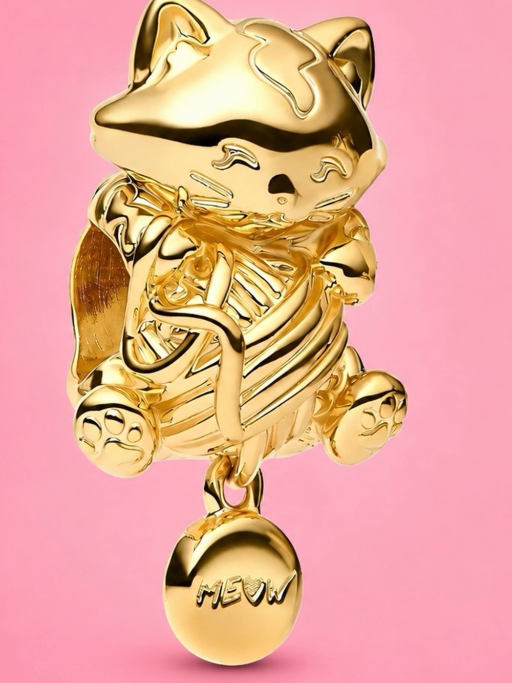 Pandora Kitten & Yarn Ball Charm Gold-Tone Cat Meow Dangle